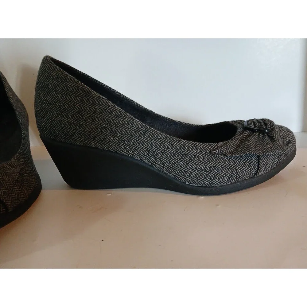 DexFlex Sport Comfort Wedge Gray-Black Plaid Round Buckle Knot  Design  Size-9